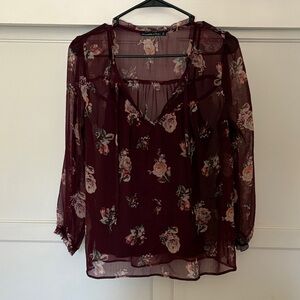 Abercrombie & Fitch Burgundy Floral Sheer Blouse